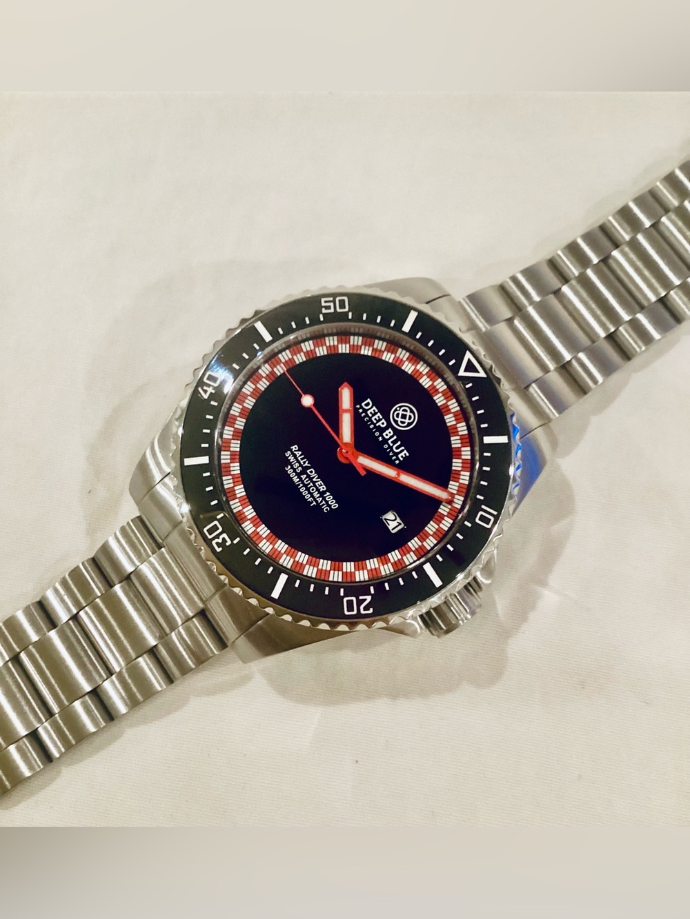 Deep Blue Rally Diver 1000 SWISS MADE Automatic 44mm Black Dial 300m Dive Watch